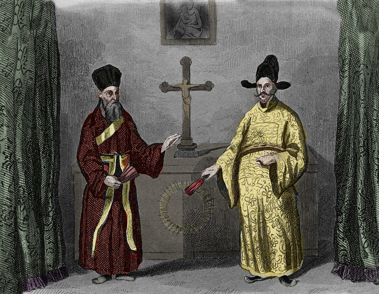 Matteo Ricci com o convertido Paul Ly - Retrato de Matteo Ricci (1552-1610) (esquerda), Jesuite italiano, e Paul Ly, grande propagador da fé cristã na China de Unknown artist