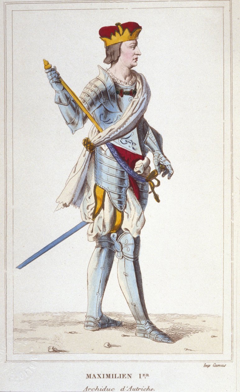 Maxiimilian I (de Hasburg). Arquiduque da Áustria, Rei dos Romanos e Imperador Germânico (1459 - 1519). Gravura a partir de 1830 de Unknown artist