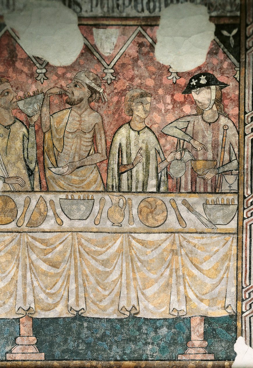 Cena da refeição no refeitório dos Pelerins, detalhe, da catedral de Lérida de Unknown artist