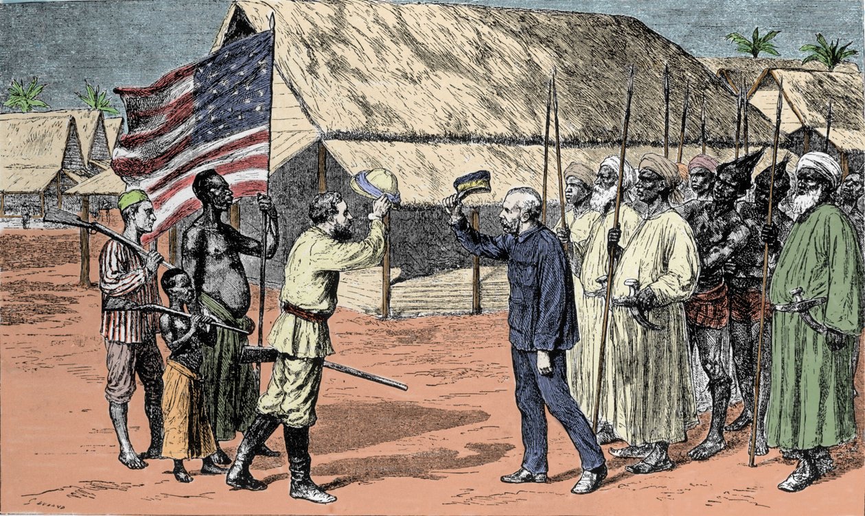 Reunião entre Sir Henry Morton Stanley (1841-1904) e David Livingstone (1813-1873) em 1871. de Unknown artist