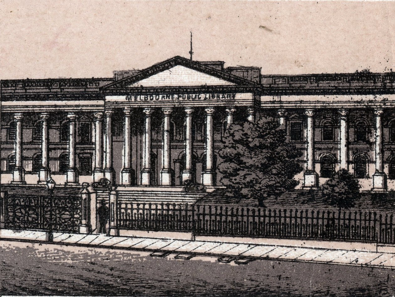 Melbourne, Austrália: vista da Biblioteca Pública. in "The world illustrates 168 views" Undated (final do século XIX) de Unknown artist