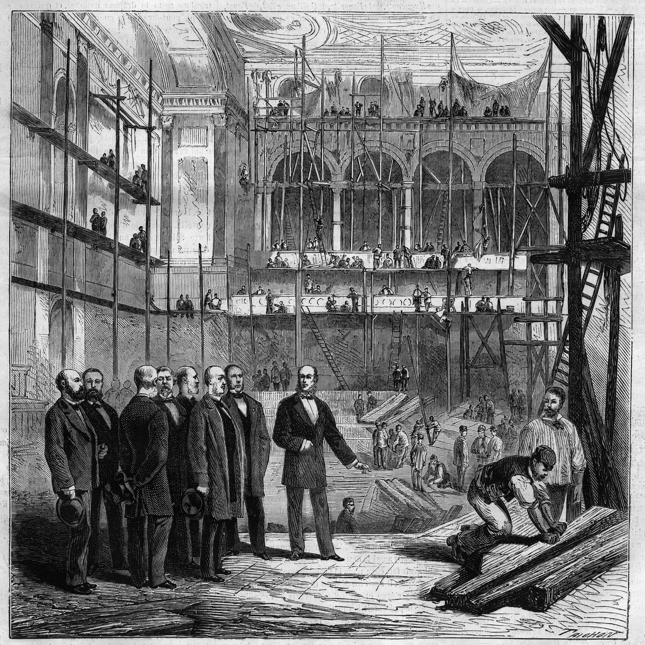 Membros da comissão permanente em visita aos trabalhos da nova sala da Assembleia Nacional em Paris de Unknown artist
