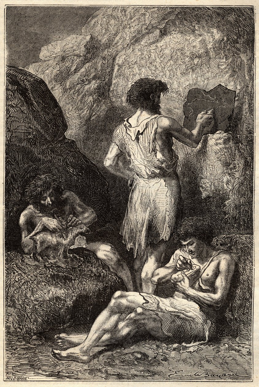 Homens na idade da pedra - Homens na idade da pedra - gravura do século XIX de Unknown artist