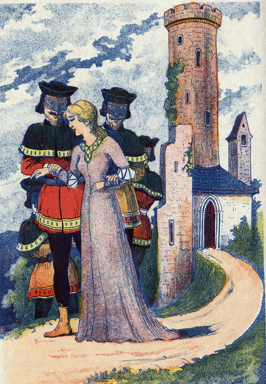 Os homens mascaram a princesa. Ilustração anônima do conto "L