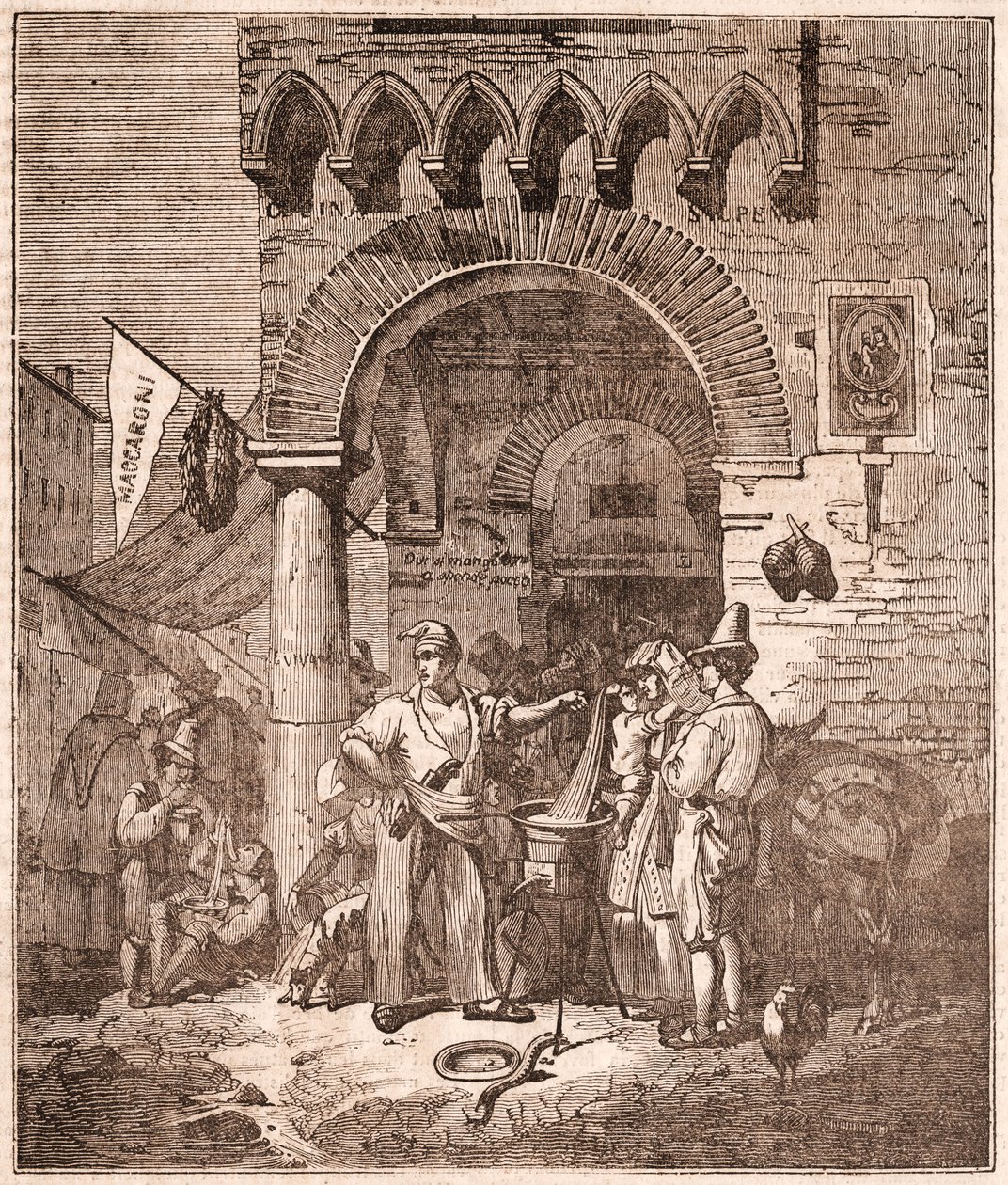 Massa de cozinha comercial numa caçarola, cena italiana (gravação) de Unknown artist