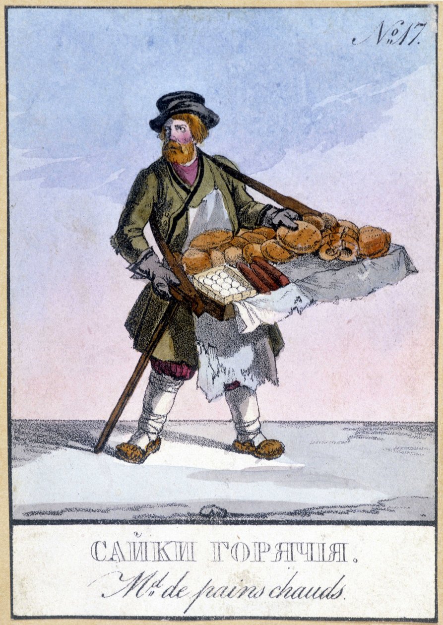 Comerciante de pães quentes na Rússia no século XIX. de Unknown artist