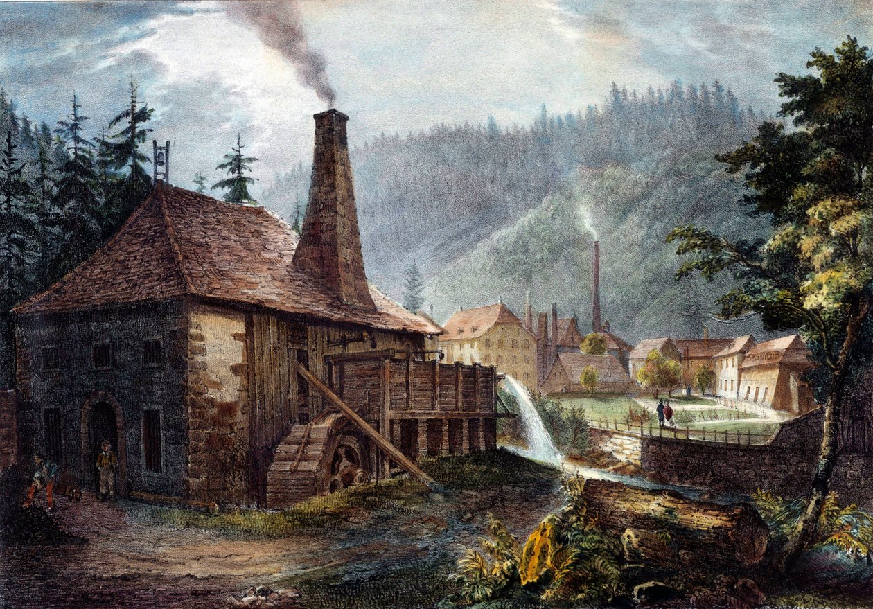 Metalurgia: Vista das falsificações do Framont. Litografia por volta de 1850. Nancy, museu histórico Lorraine de Unknown artist