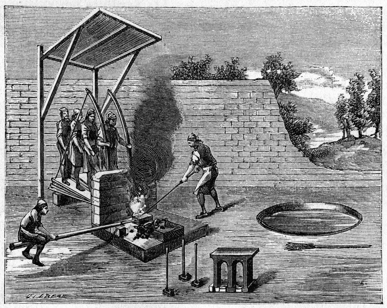 A metalurgia no século XVIII: casa removível para ferreiros ambulantes. Gravura em "La Nature: Revue des sciences et de leurs applications aux arts et a l