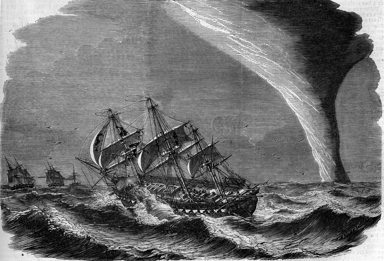 Fenómenos meteorológicos: um bico no mar. Gravura de Linton em "The Illustrous World" n°49 de 20 de Março de 1858. de Unknown artist