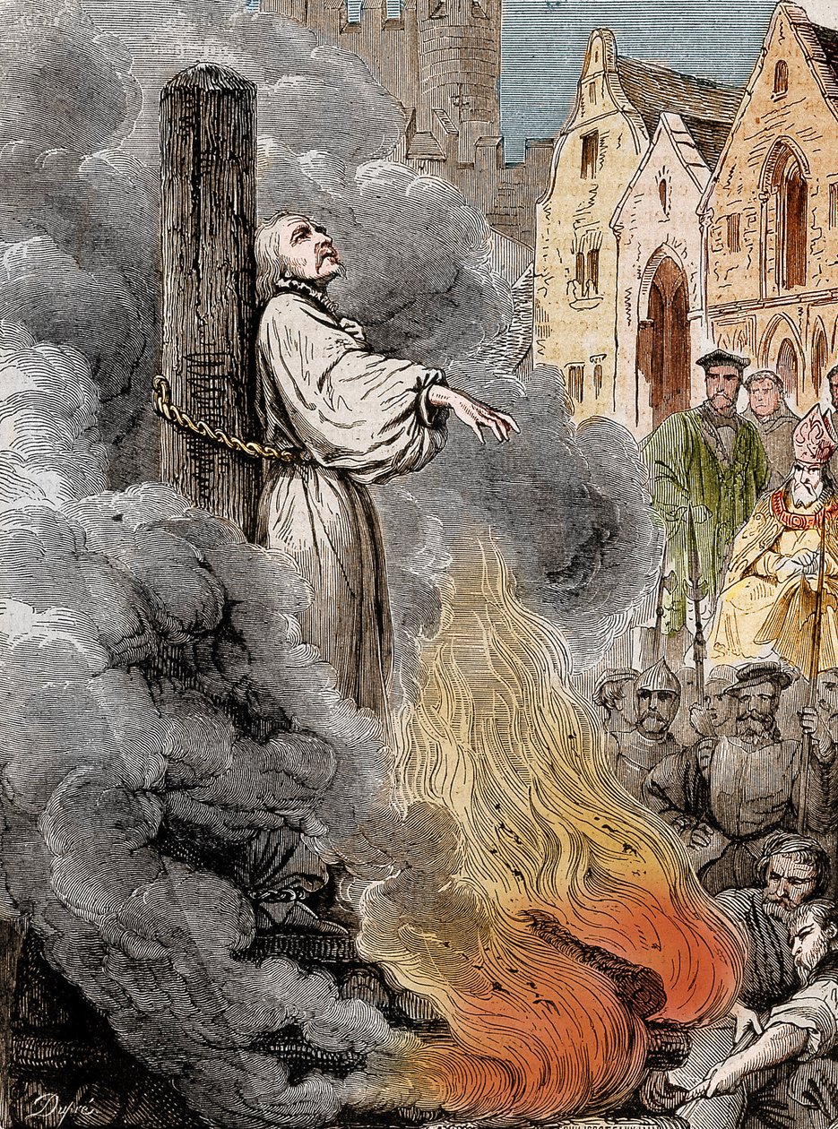 Michel Servet (Michel de Villanueva) (1511-1553) arde vivo em Genebra por ordem de Calvin. de Unknown artist
