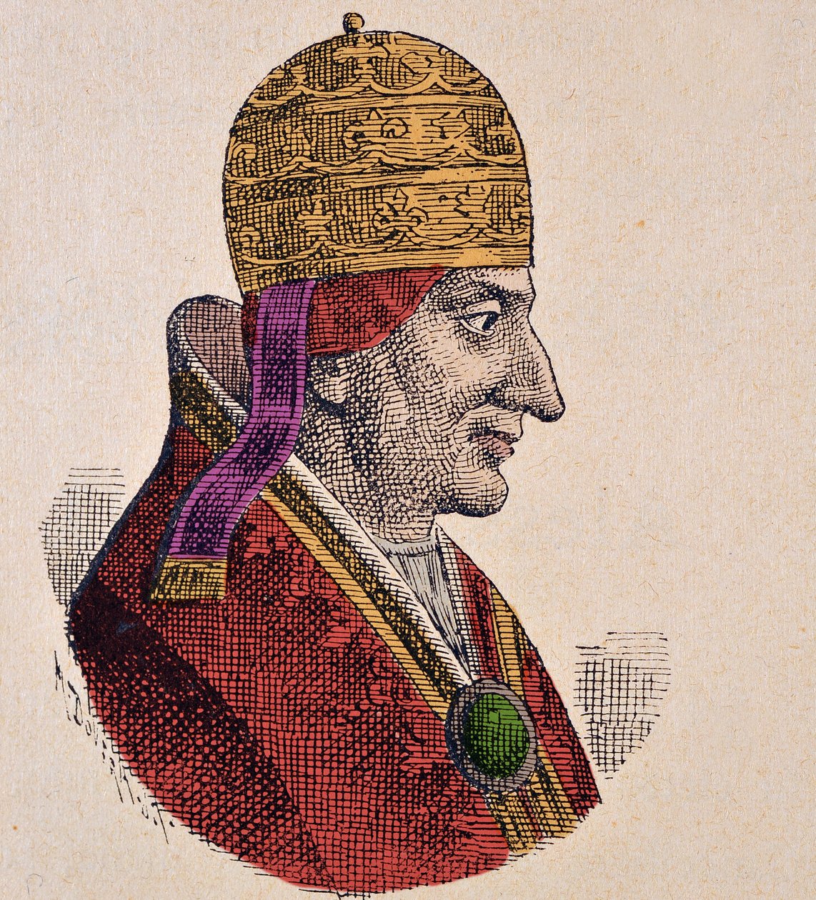 Idade Média: representação do Papa Alexandre III (Alessandro) (1105-1181) Gravura de "La storia dei papi del card. Hergenrother" 1898 de Unknown artist