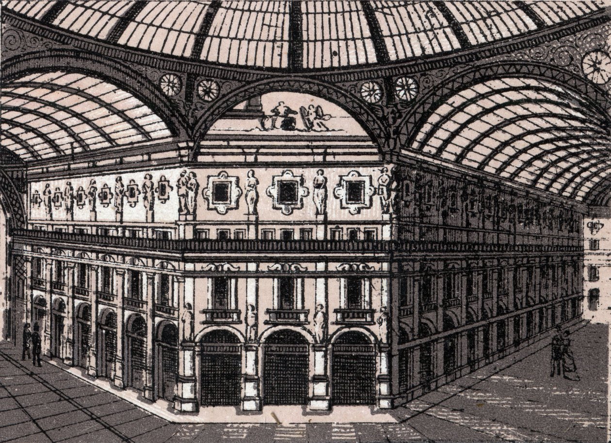 Milão, Itália: vista da galeria Victor Emmanuel (Victor Emmanuel Arcade). em "O mundo ilustra 168 vistas" Sem data (final do século XIX) de Unknown artist