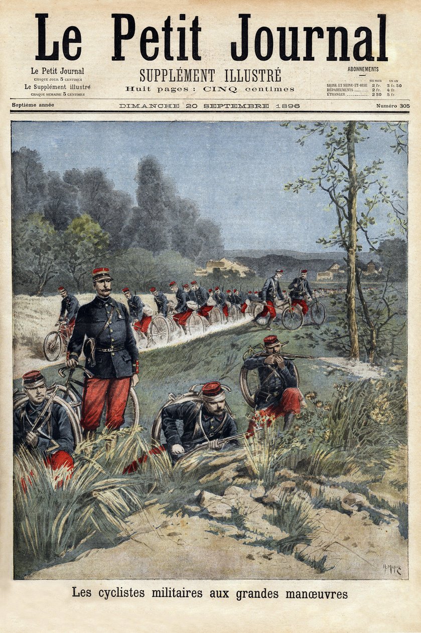 Ciclistas militares nas grandes manobras. Gravação no "Le petit journal" 20/09/1896. A colecção da Selva. de Unknown artist