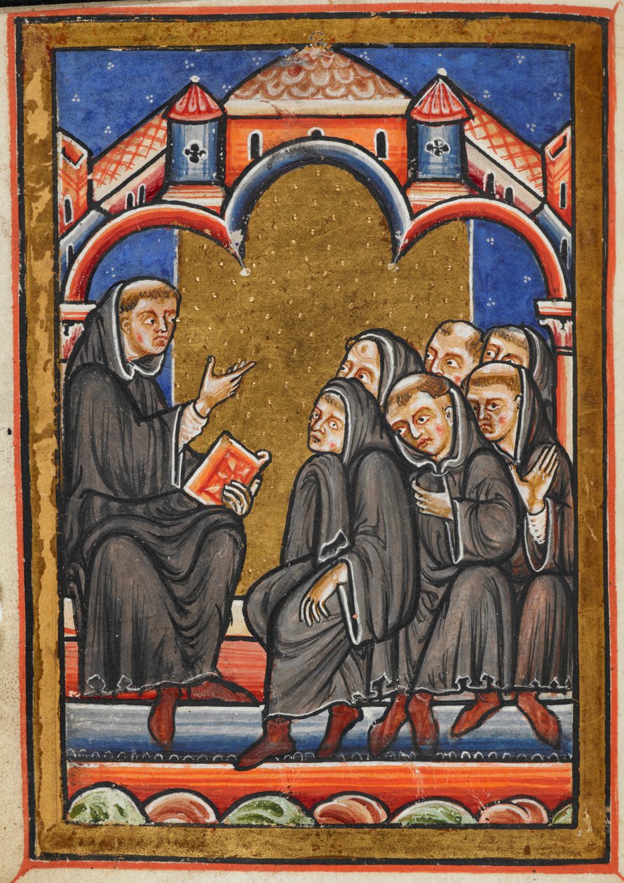 Miniatura de Cuthbert ensinando os monges no mosteiro de Lindisfarne, do capítulo 16 da prosa de Bede Vida de São Cuthbert. de Unknown artist