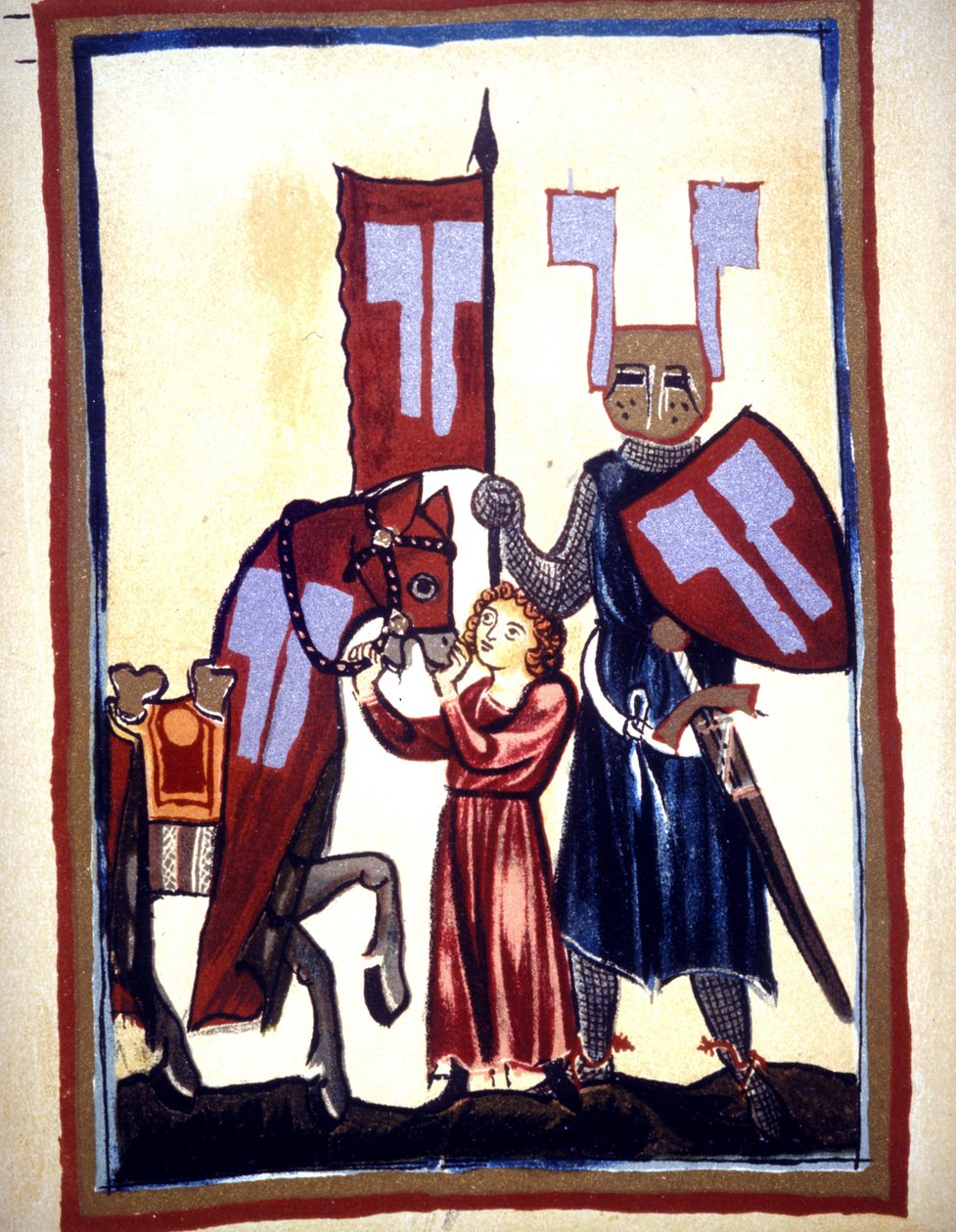 Miniatura do Codex "Manesse", ou "Manessesche Liederhandschrift", que é um manuscrito feito na Alsácia entre 1300 e 1330 para um notável Zurique. Representação de Wolfram von Eschenbach, um poeta alemão, que escreveu o romance "Parzival" entre 1200 a de Unknown artist