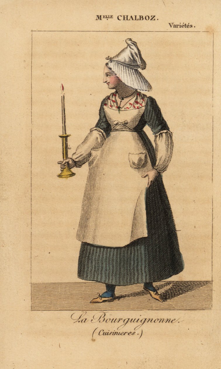 Mlle Fanny Chalboz como La Bourguignonne na peça Cuisinieres, de Nicholas Brazier, no Theatre des Varietes de Unknown artist