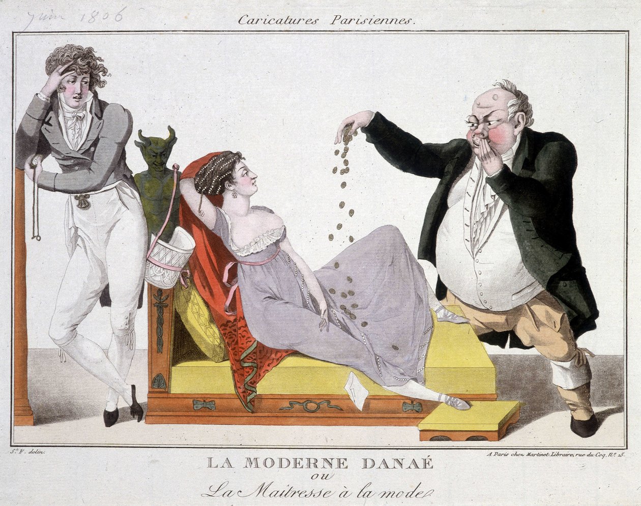 A Danaé moderna ou a mairess da moda (prostituição) - caricatura de Unknown artist