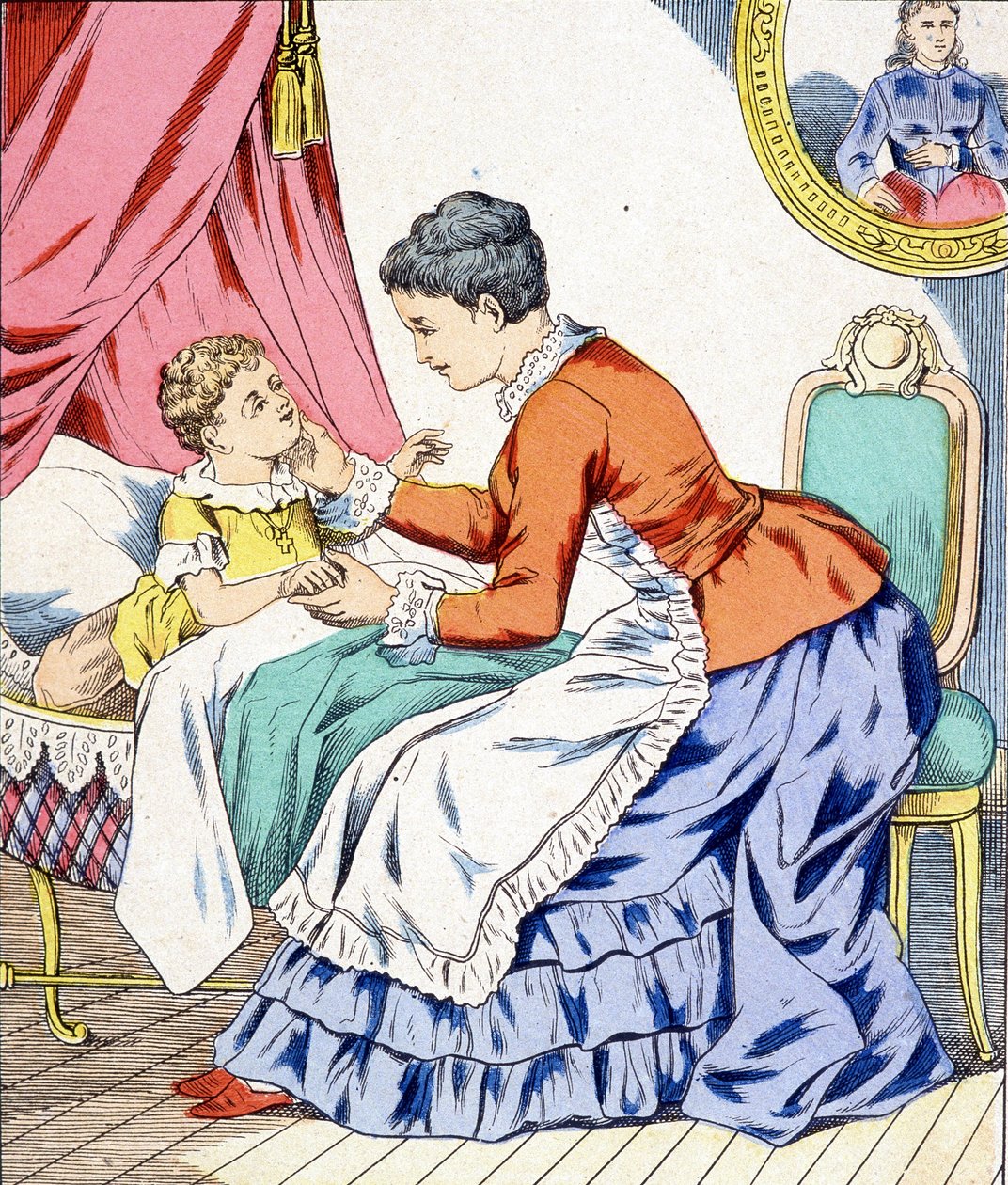 A mãe a cantar uma canção de embalar para o seu filho dormir. de Unknown artist
