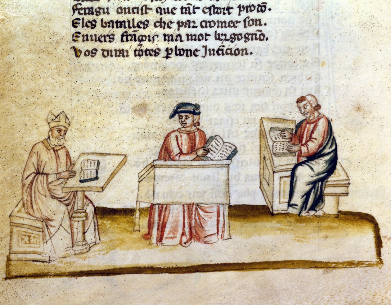 Monges estudando em um mosteiro, manuscrito em miniatura de Unknown artist