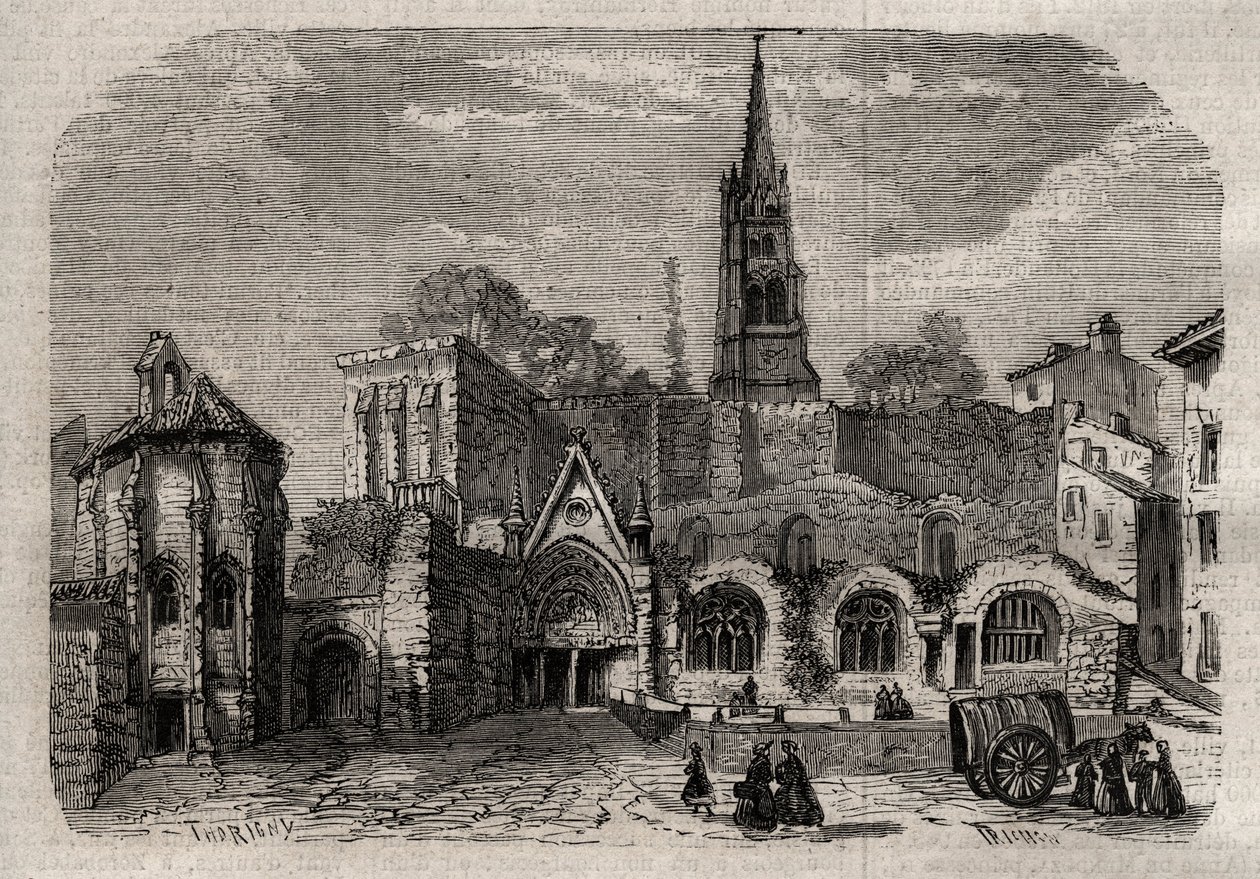 Igreja monolítica em Saint-Emilion - Igreja monólita de Saint Emilion en Gironde - gravura em "Dictionnaire populaire illustrious" - 1864 - de Joseph Decembre et Edmond Allonier - de Unknown artist