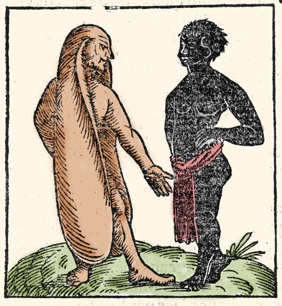 Criaturas monstruosas: dois homens africanos, um deles com orelhas longas para se protegerem do sol e do frio. Quando uma situação os intimida, as suas orelhas permitem-lhes voar para longe. Simbolicamente, eles permitem-lhes ouvir melhor a palavra de Deus de Unknown artist
