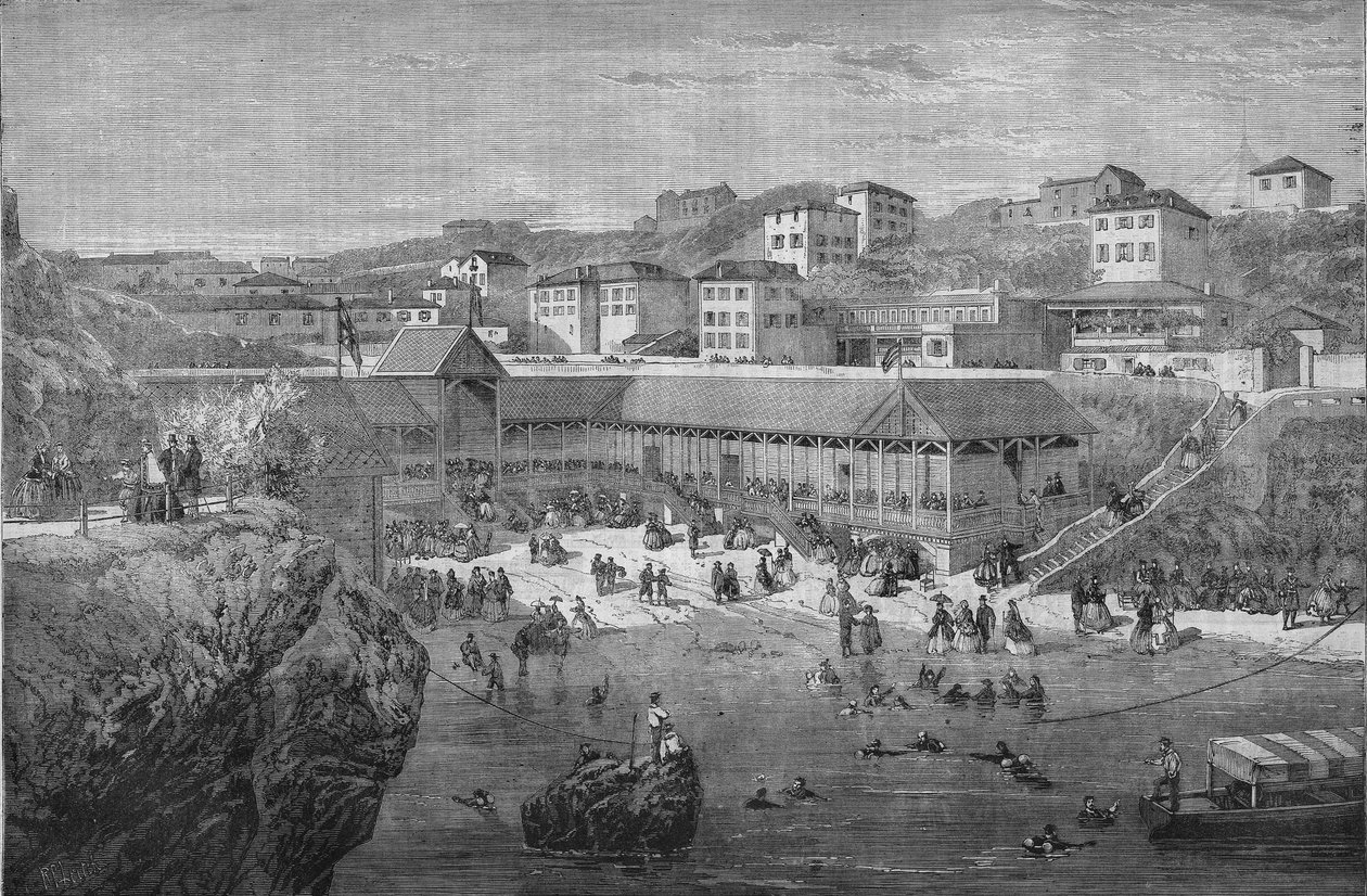 Manhã nos banhos de mar de Biarritz em 1867. de Unknown artist