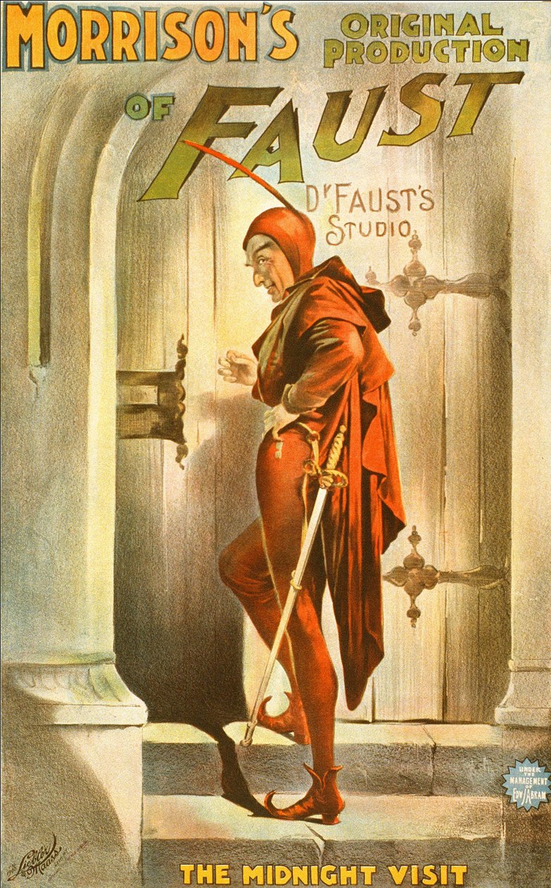 A produção original de Fausto de Morrison: a visita à meia-noite - cartaz para uma peça de teatro: ilustração da visita de Fausto de Unknown artist