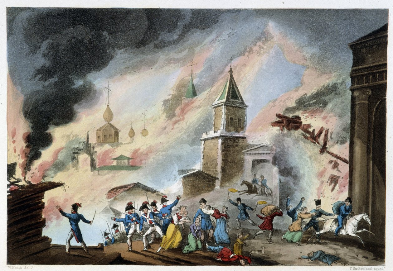 Moscow Fire, Set. 1812 - em "Napoleonic Wars" por Sutherland, Duburg, Londres de Unknown artist