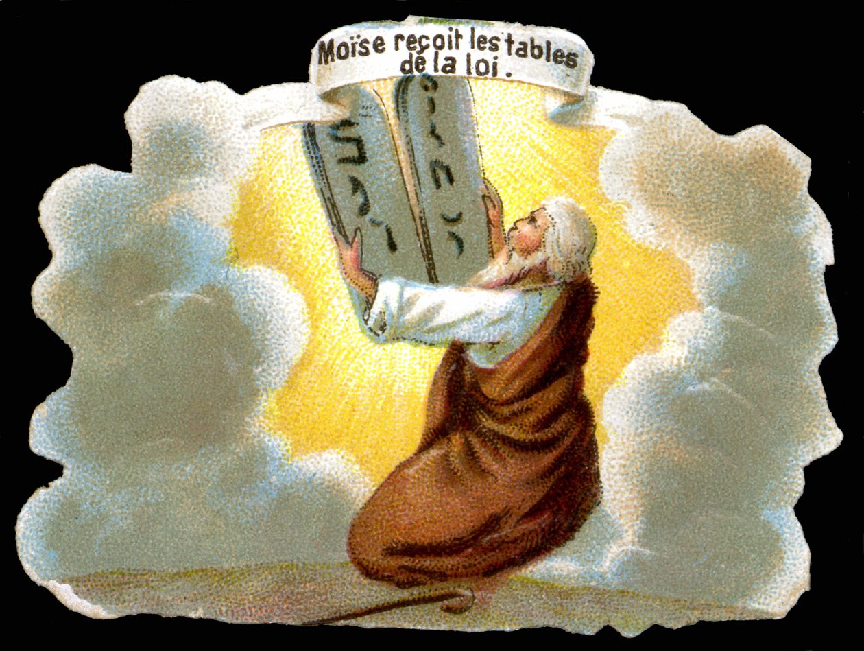 Moisés recebe as tabelas da lei (10 mandamentos) - Chromo. de Unknown artist