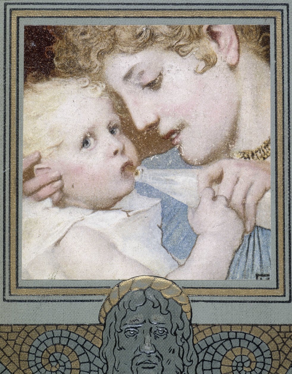 Mãe dando a garrafa ao seu filho - século XIX de Unknown artist
