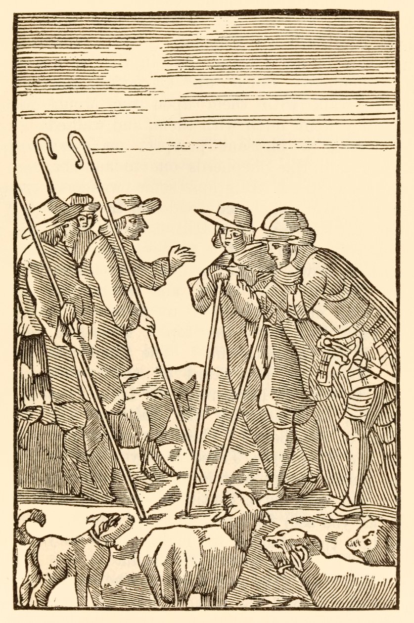 Montanha Deleitável eles agora ascendem dos Progresso dos Peregrinos deste Mundo, àquele que está por vir John Bunyan (1628-1688) Cristãos e Esperançosos encontram os Pastores: Conhecimento, Experiência, Wat de Unknown