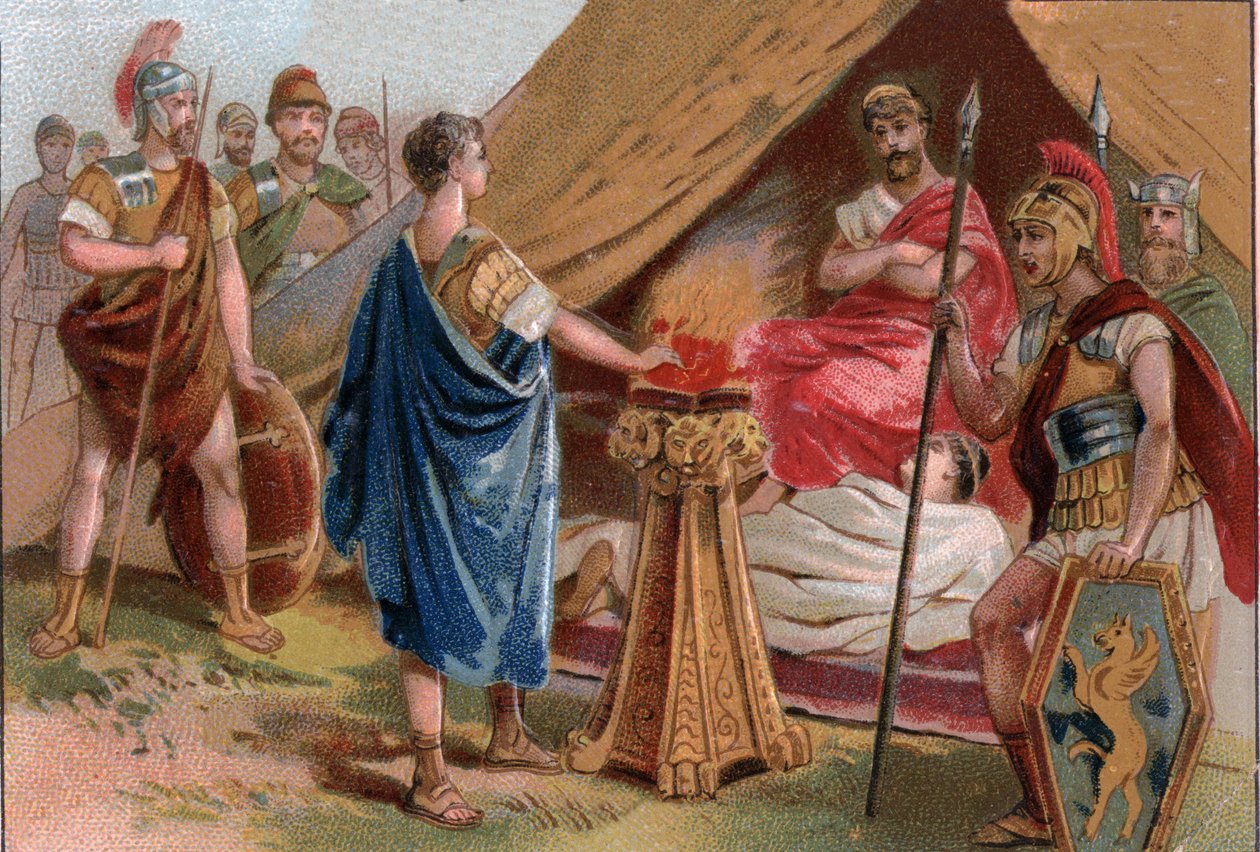 Mucius Scaevola antes de Porsenna (Mucius Scaevola antes de Porsenna). Caius Mucius Scaevola, um jovem patrício romano capturado pela guarda real de Porsena (Porsinna, Porsena) de Unknown artist