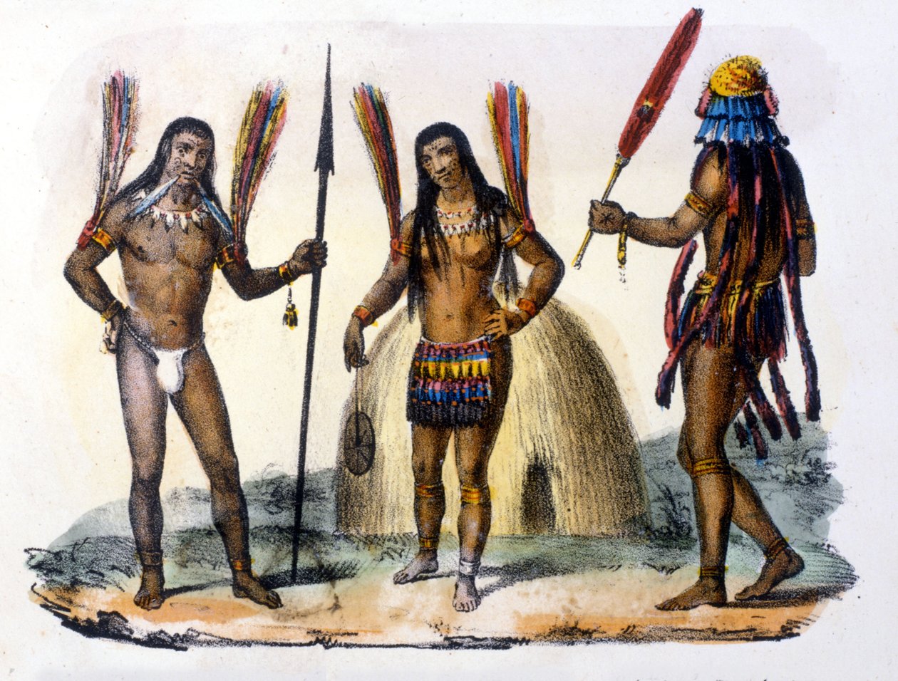 Mundrucu e índios Jivaros no Equador. Gravura de 1846-48. de Unknown artist