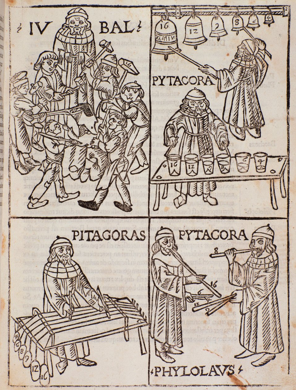 Teorias musicais de Pitágoras. Página retirada de Theorica Musicae por Franchino Gaffurio de Unknown artist