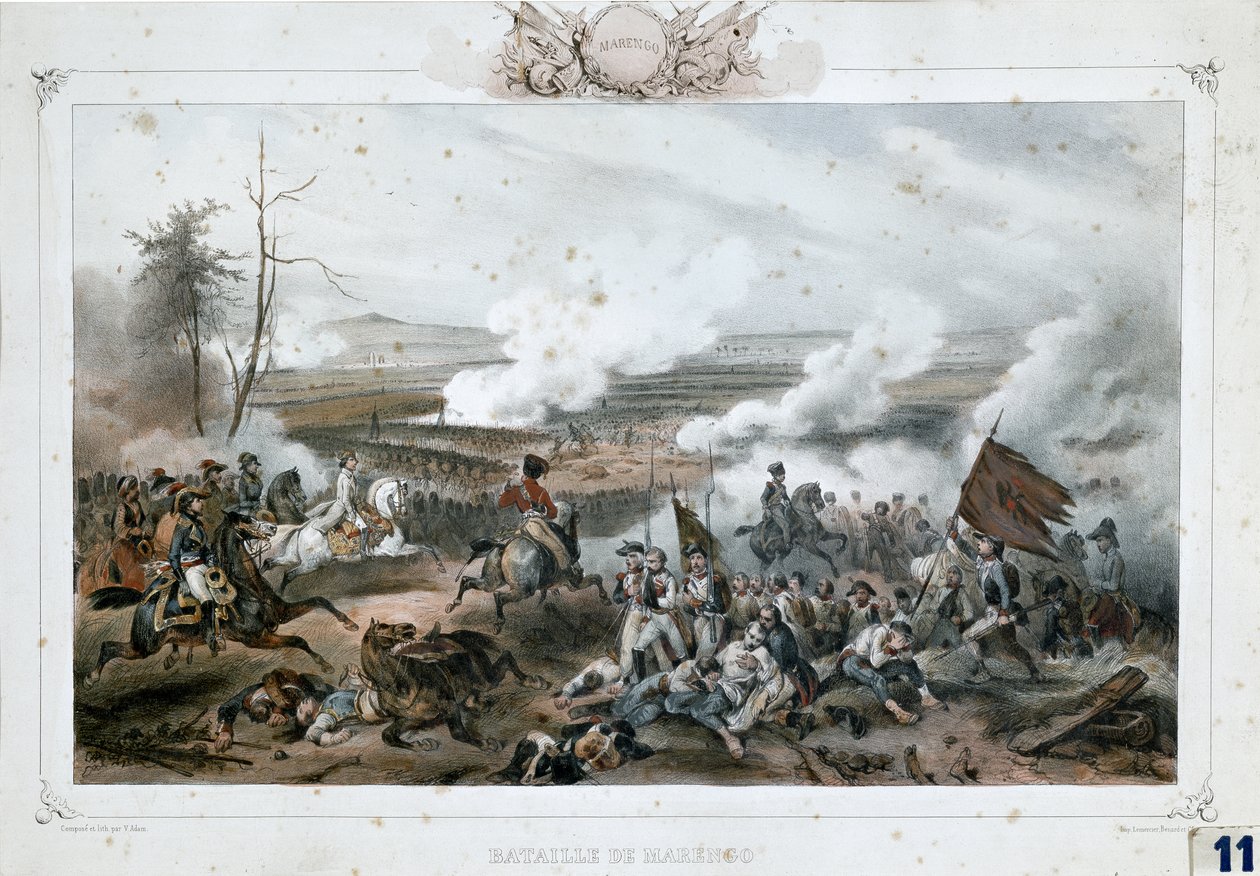 Napoleão Bonaparte na Batalha de Marengo, na qual o "exército" francês derrotou as tropas austríacas (impressão a cores) de Unknown Artist