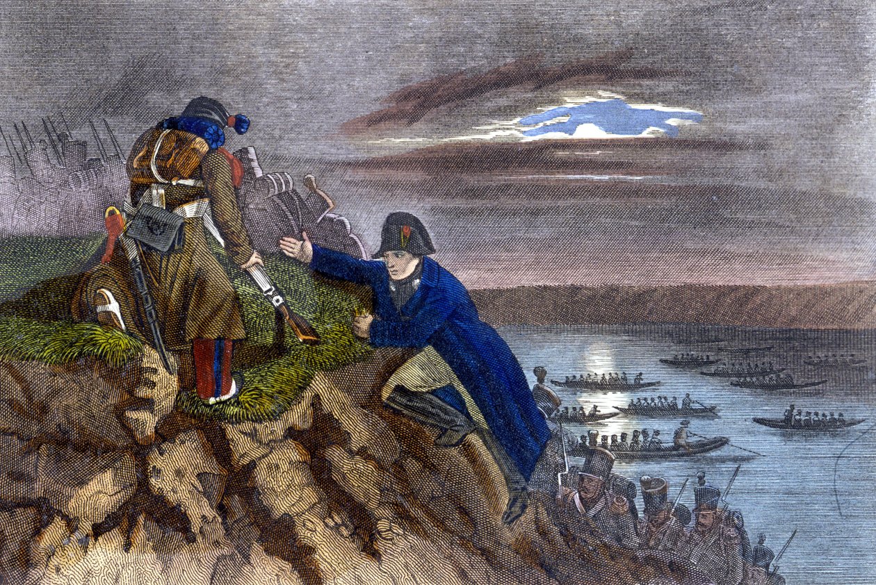 Napoleão Bonaparte atravessou o Danúbio em Maio de 1809. de Unknown artist