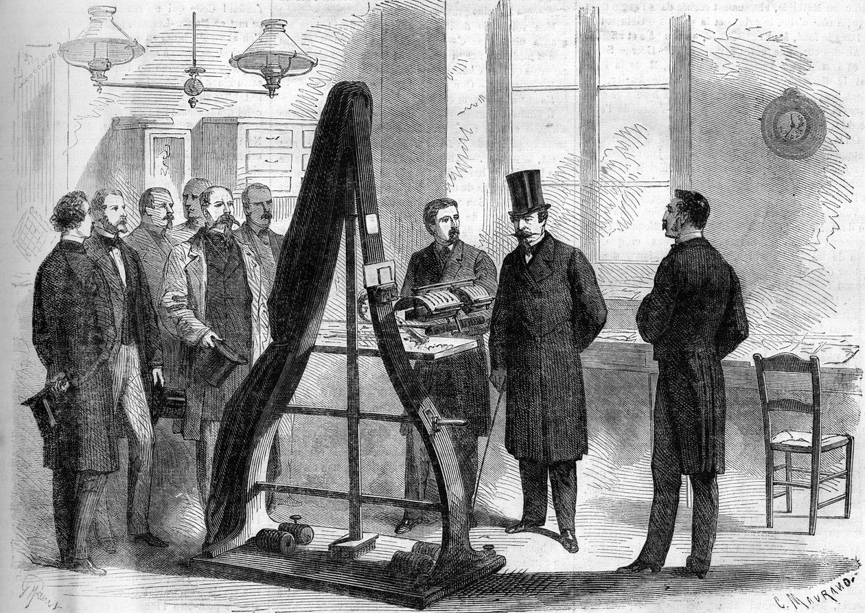 Napoleão III visitou os escritórios do telégrafo elétrico do Ministério do Interior em 1866. de Unknown artist