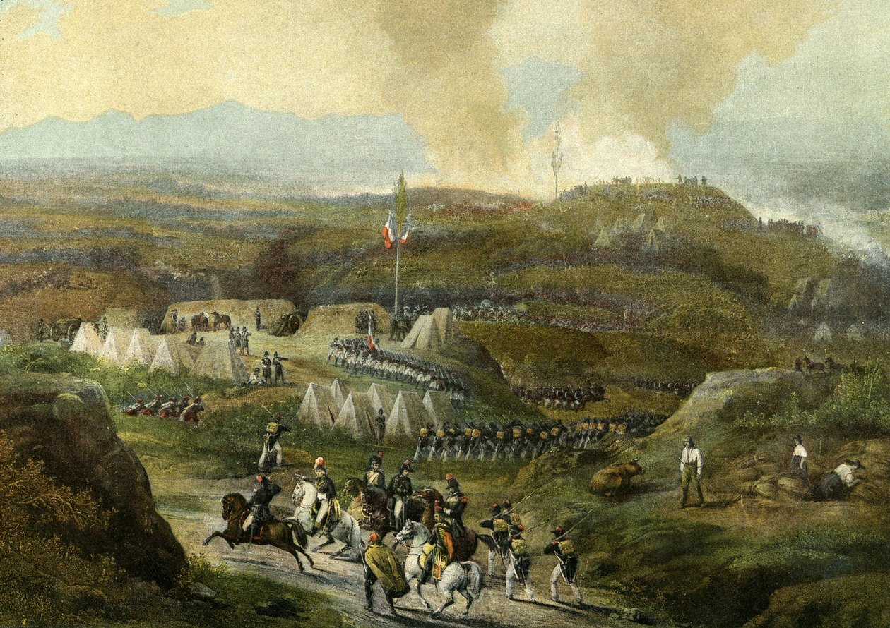 Campanha napoleónica de 1793: retomada do acampamento de Peyrestortes, Armee des Pyrenees Orientales, em 18 de setembro de 1793. Gravura de 1868 de Unknown artist