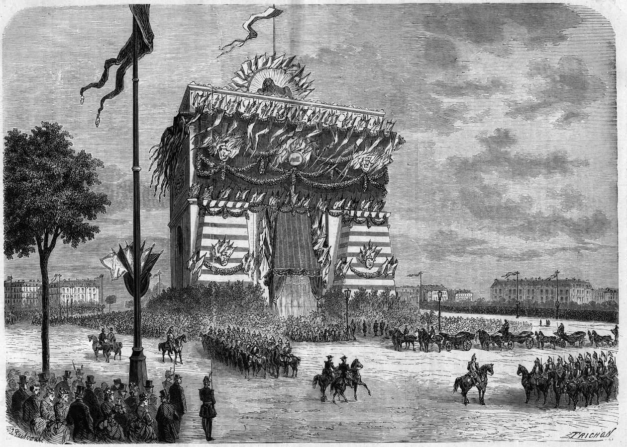Nasir Al-Din (Nasser al Din) (1831-1896) Xá da Pérsia em visita a Paris. recepção solene na rotunda do arco do triunfo da estrela. de Unknown artist
