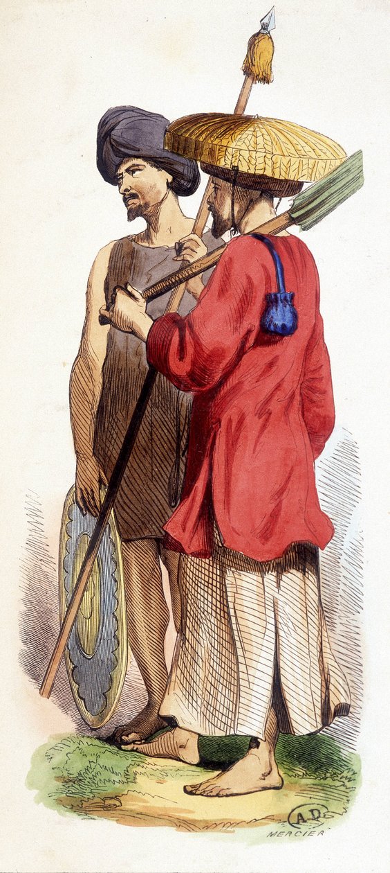 Natural (indígena vietnamita) e soldado Cochinês. Vietnã v. 1840. de Unknown artist
