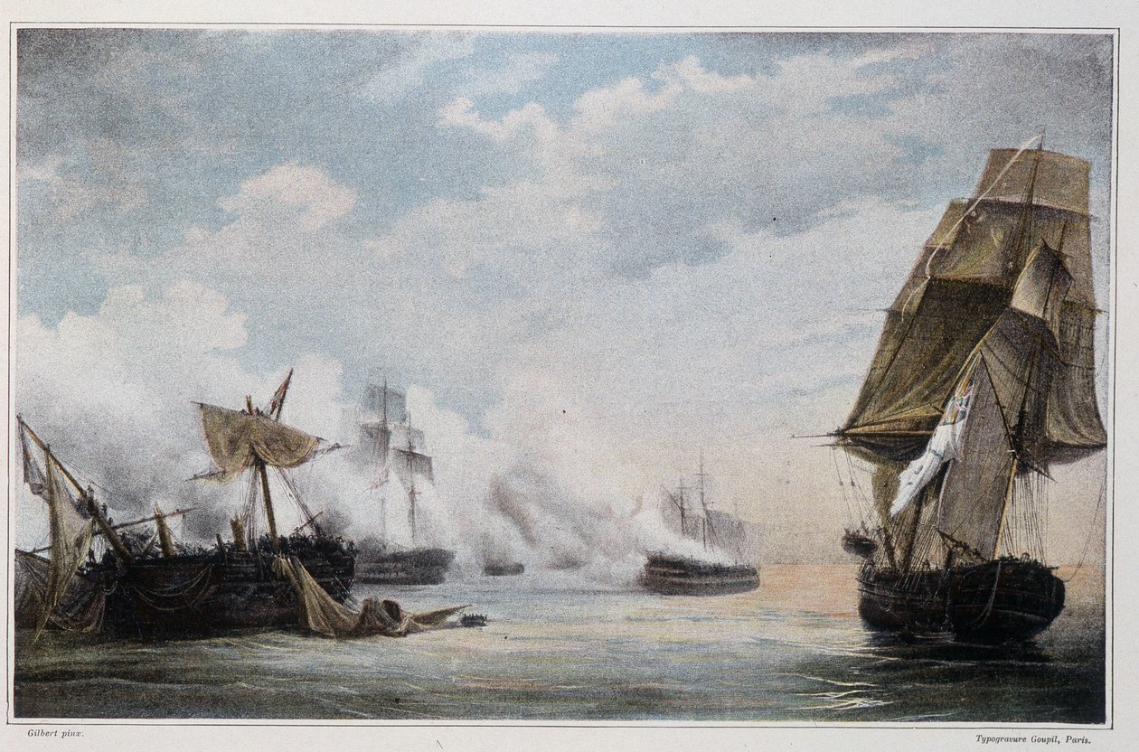 Batalha naval entre o navio francês "Formidable", e os navios ingleses, o "Cesar", o "Spencer", o "Venerable" e o fregate o "Thames" antes de Cádiz em 13 de julho de Unknown artist