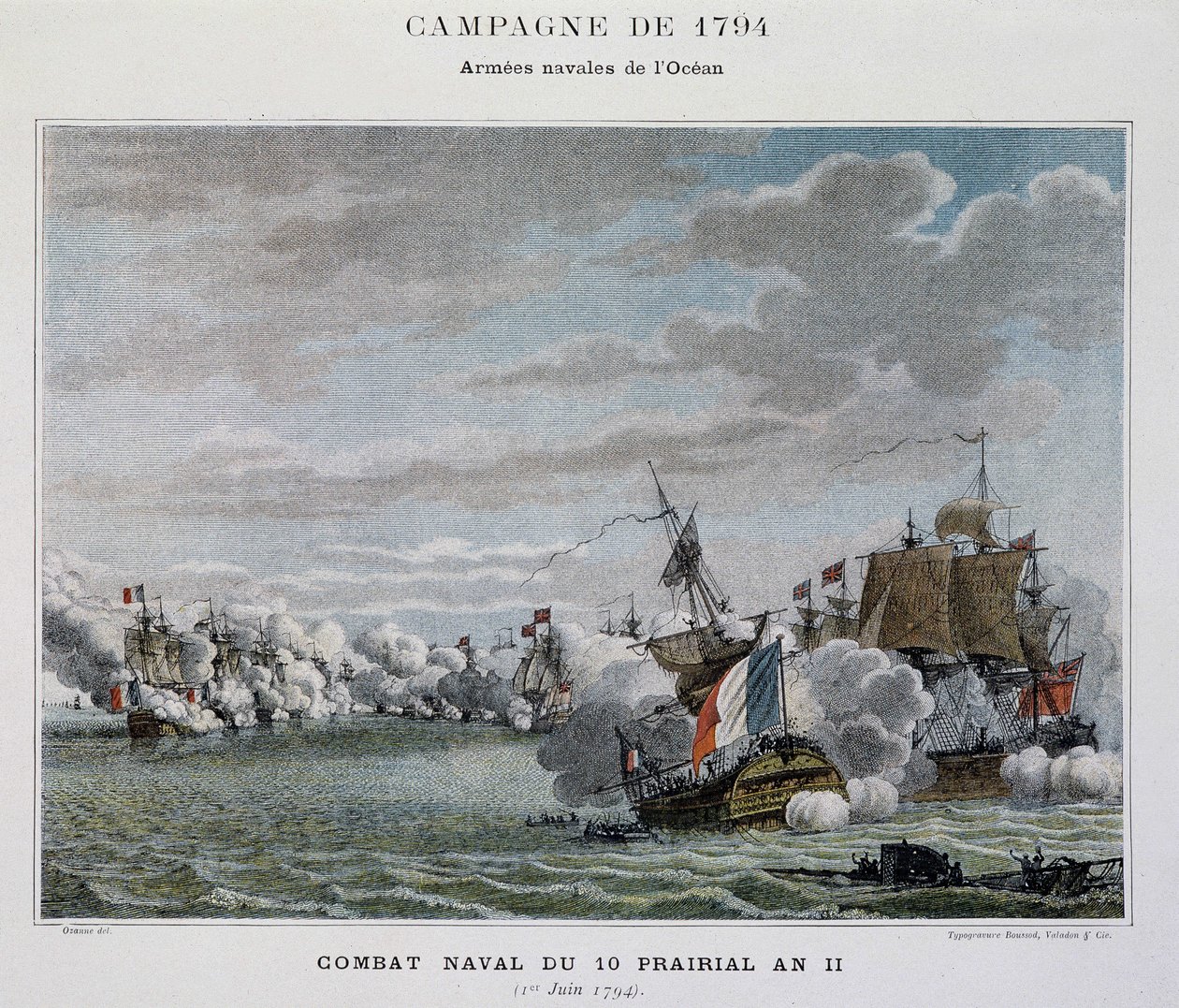Combate naval, du 10 prairial An II (1794) - em "As batalhas navais de Napoleão". de Unknown artist