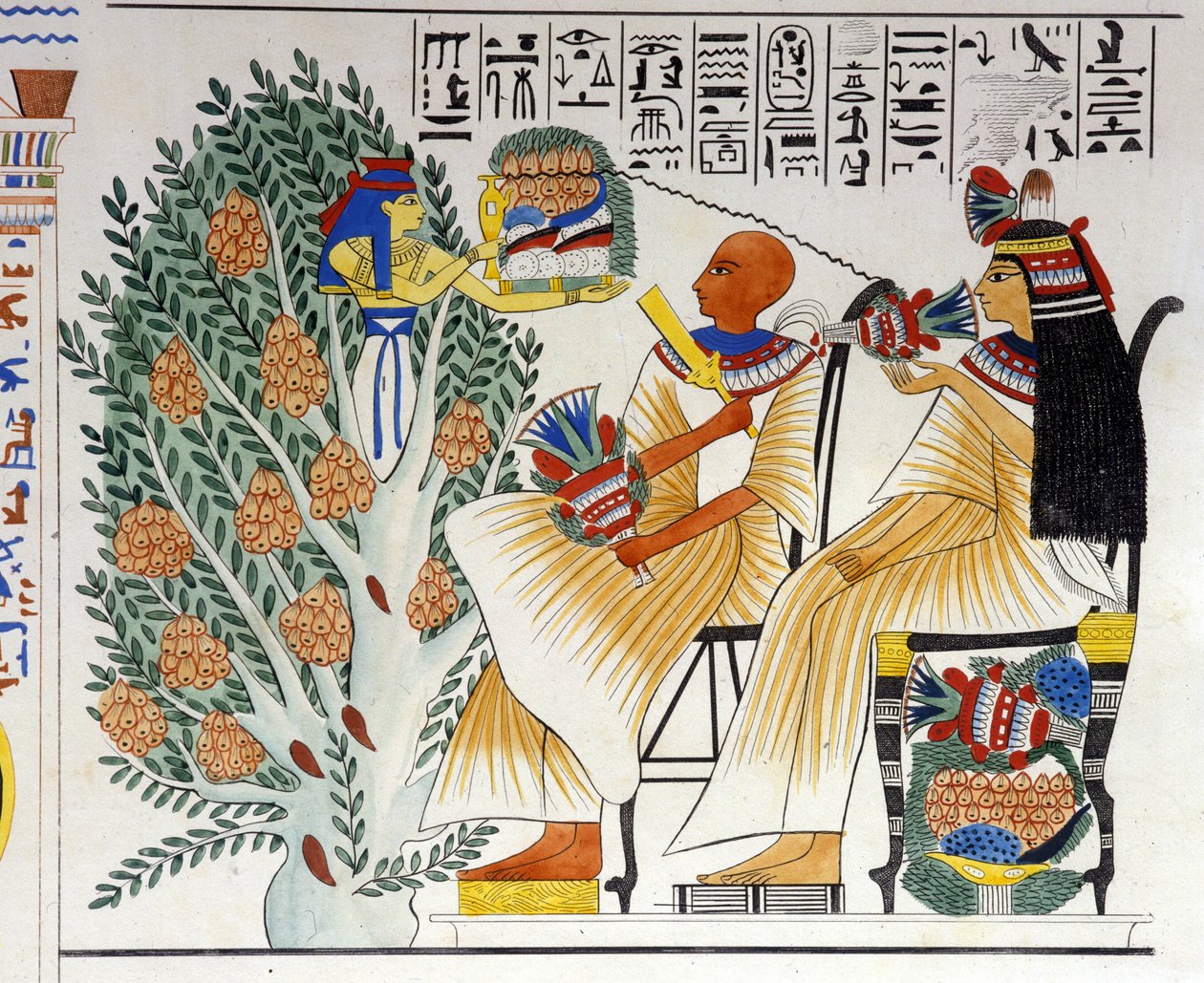 Nefthys, deusa egípcia, brota da árvore mística e oferece alimento ao falecido - em "Monumentos do Egito e da Núbia Superior" de Ippolito Rosellini (Rossellini). Século XIX. de Unknown artist