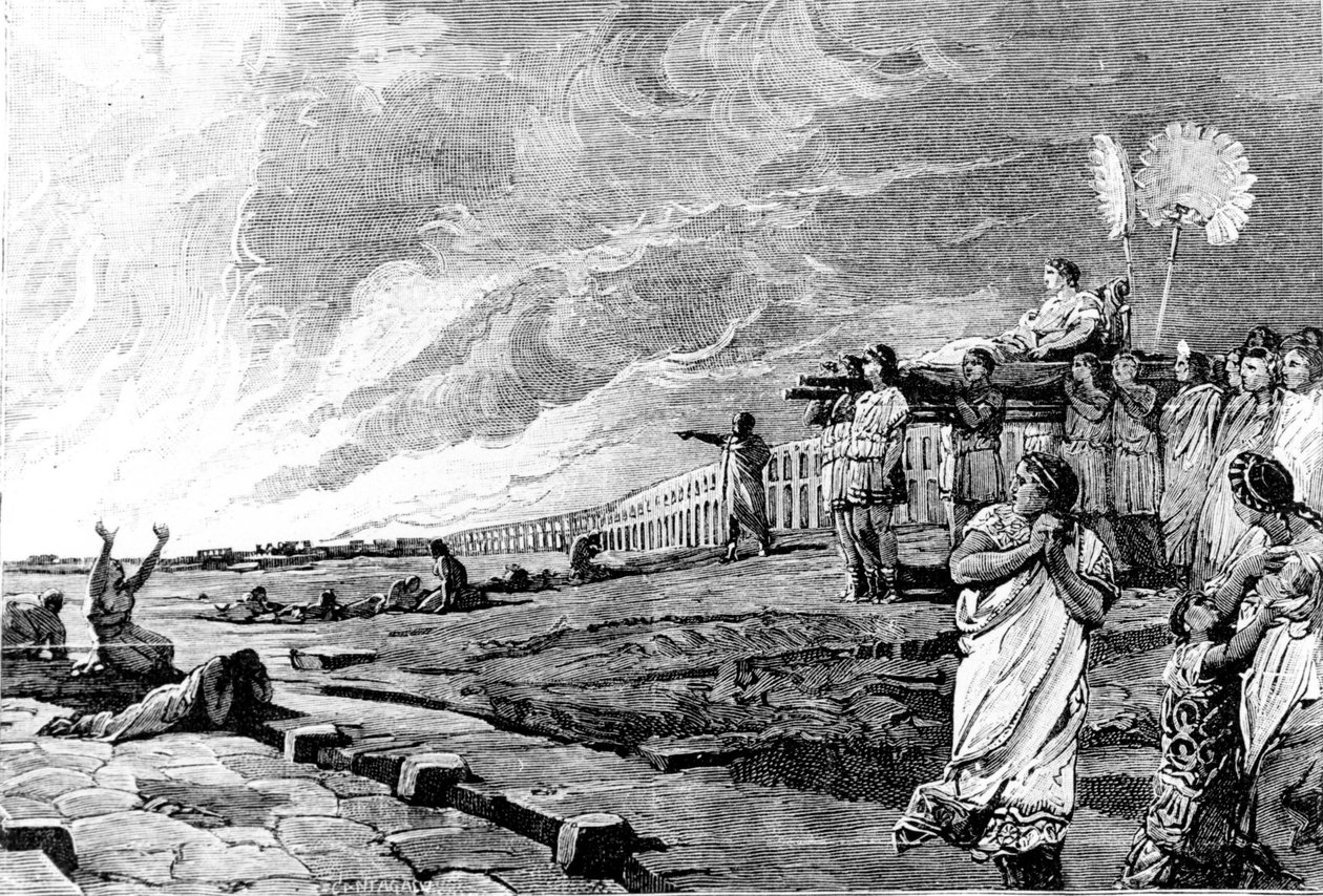 Nero observa o fogo de Roma. de Unknown artist
