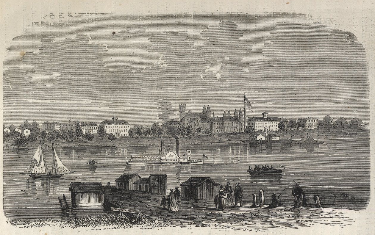 Estado de Nova Iorque - Estabelecimento da Comissão de Emigração - Ward Island - Gravação no "The Illustrous Universe" de 1869 de Unknown artist