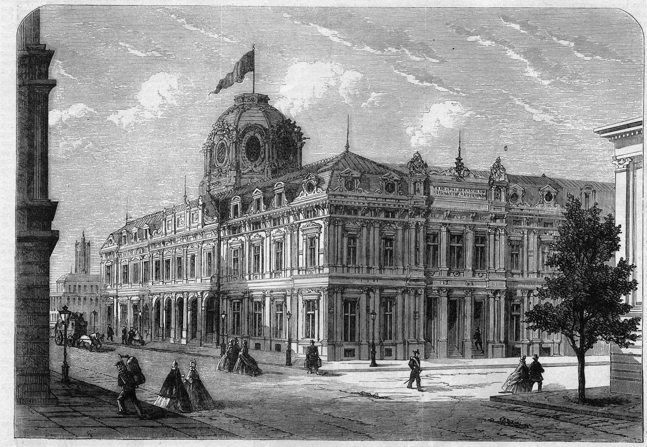 Nova corte comercial de Paris Quai de Corse (antiga Quai Desaix) na Ile de la Cite, construída segundo os planos do arquitecto Antoine Nicolas Louis Bailly (1810-1892) com o acordo do Prefeito Georges Eugene Haussmann (Barão Haussmann de Unknown artist