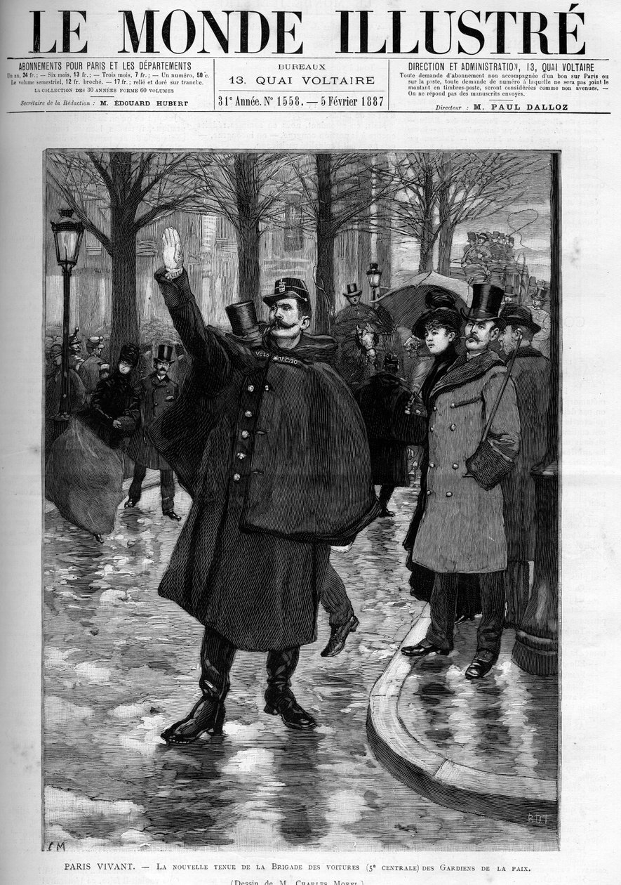 Novo equipamento da brigada de carros das forças de manutenção da paz em Paris. Gravação em "Le monde illustrious". de Unknown artist