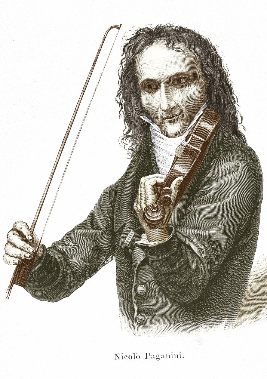 Niccolo Paganini (1782 - 1840) toca no seu Stradivarius (Violino criado pelo luthier italiano Antonio Stradivari). de Unknown artist