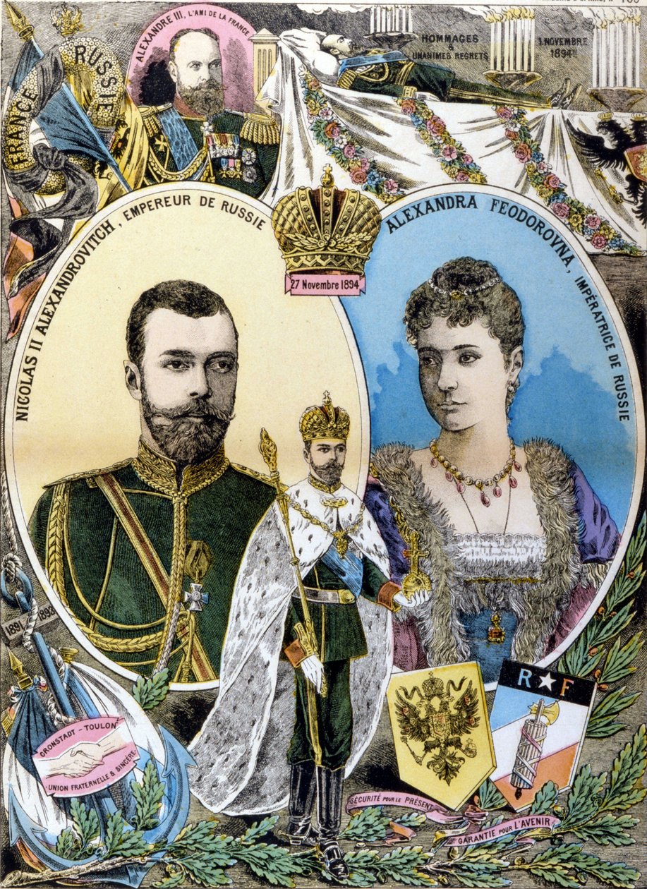 Nicholas II e Alessandra Feodorovna.gravura do final do século XIX de Unknown artist