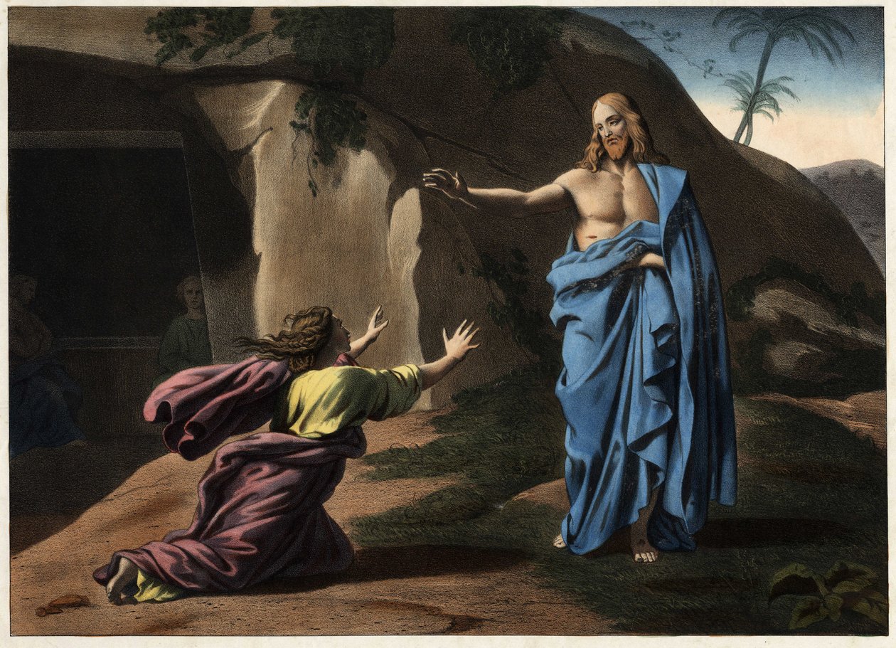 Noli me tangere: a aparição de Cristo a Santa Madalena. Gravura anónima do século XIX. de Unknown artist